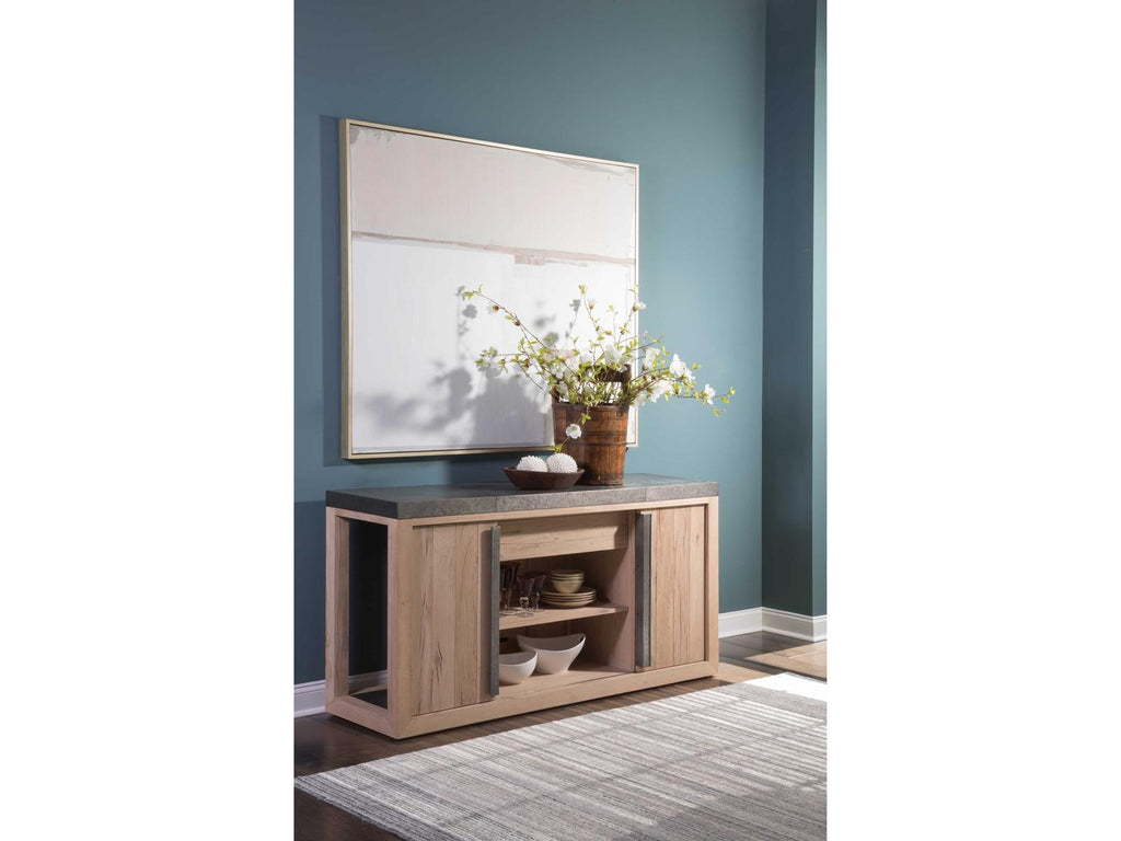 Verite Oak Veneer Sideboard with Distressed Aluminum Accents