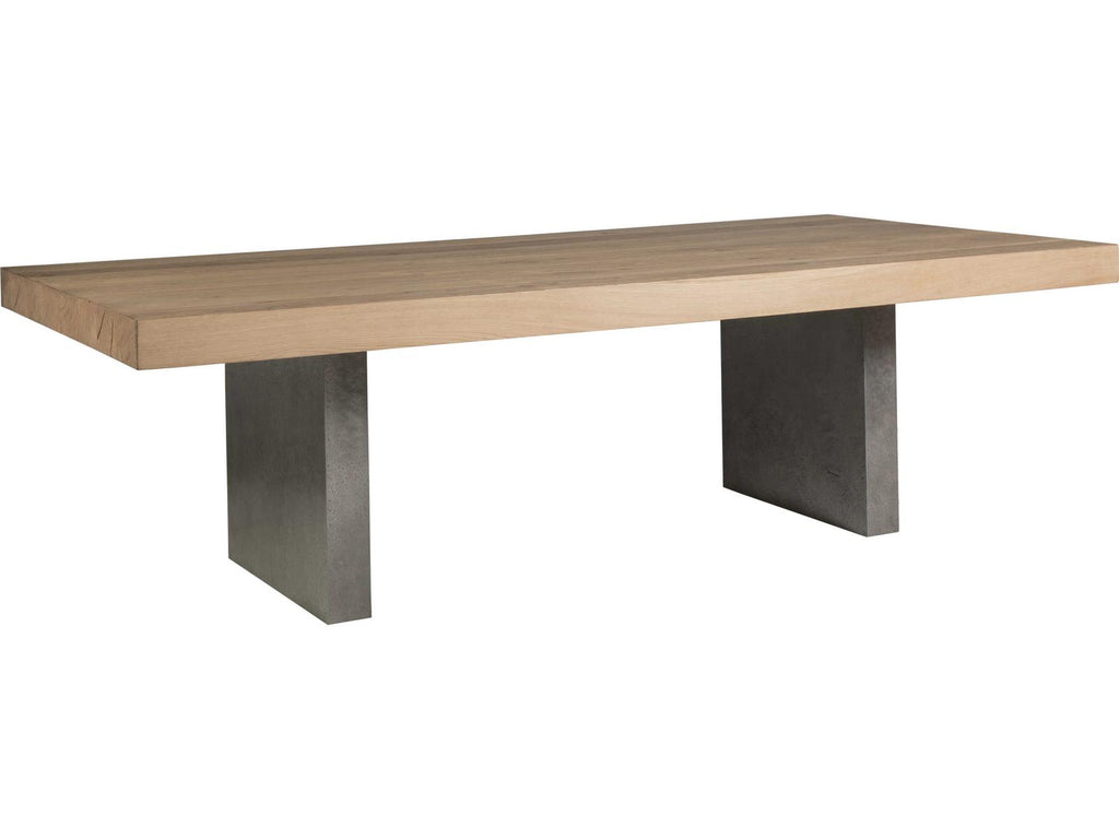 Verite 100-Inch Rectangle Dining Table Oak Veneer Distressed Aluminum