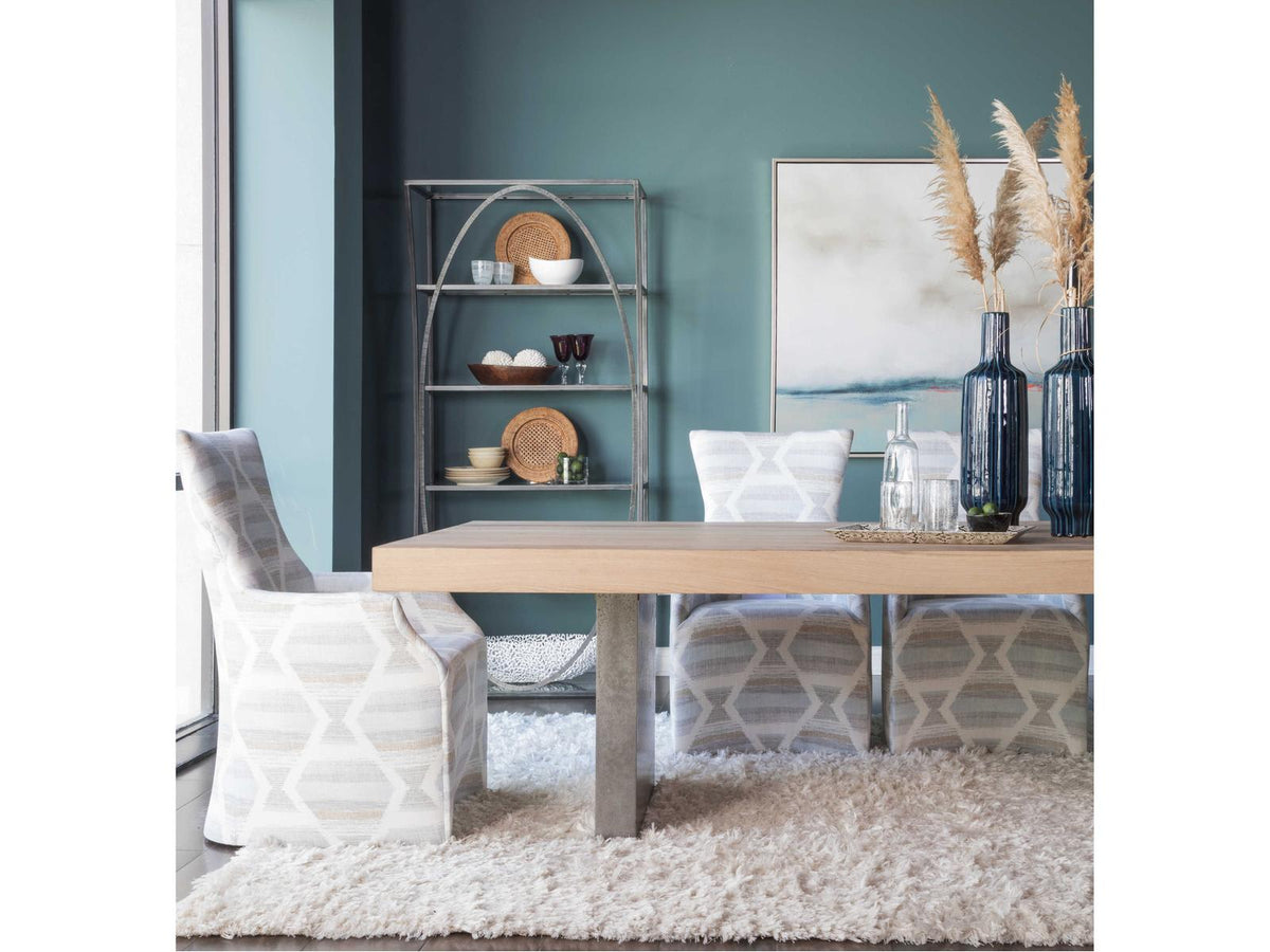 Verite 100-Inch Rectangle Dining Table Oak Veneer Distressed Aluminum