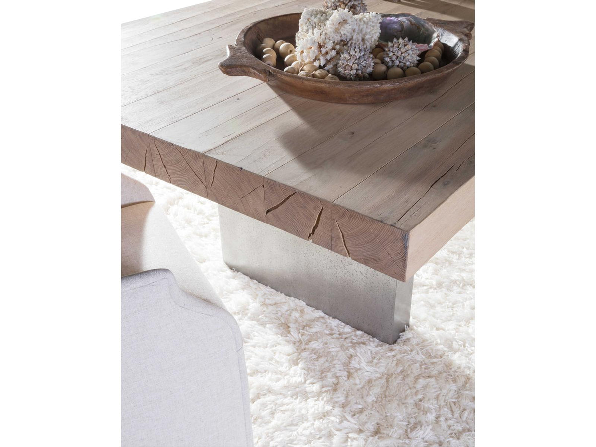 Verite 100-Inch Rectangle Dining Table Oak Veneer Distressed Aluminum