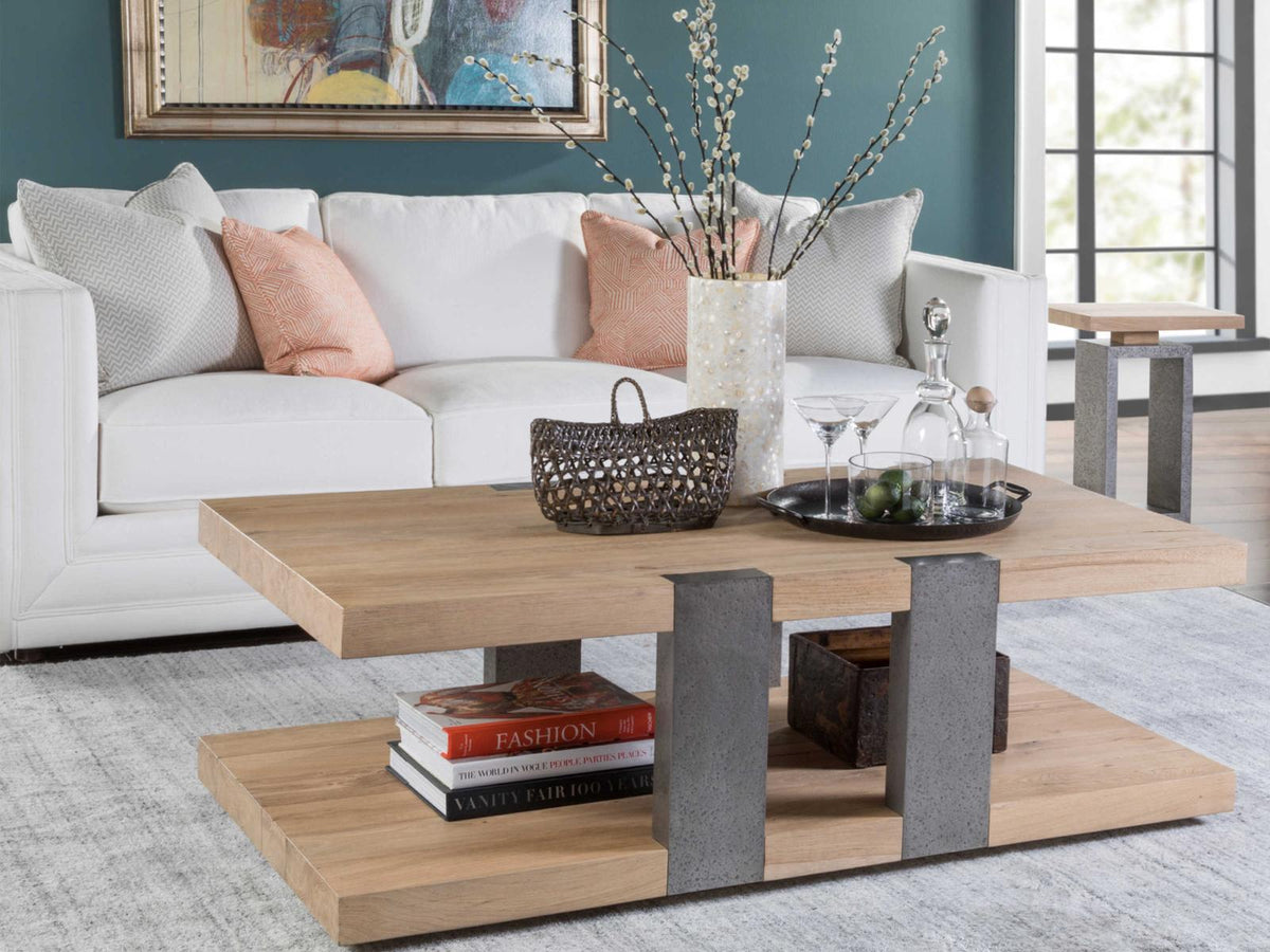 Verite Rectangular Coffee Table White Oak and Antiqued Gun Metal