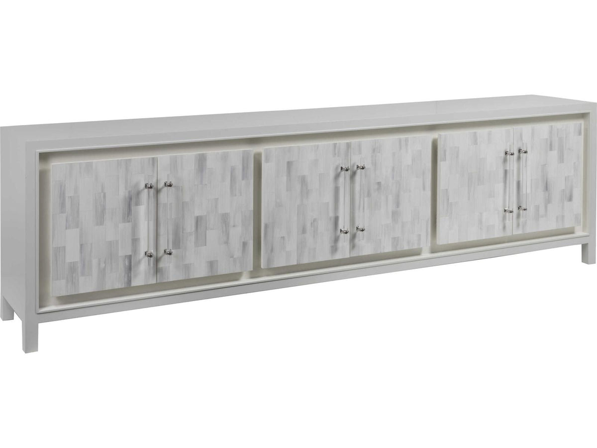 Home Elation White Long Media Console with Faux Horn Resin and Nickel Clasps