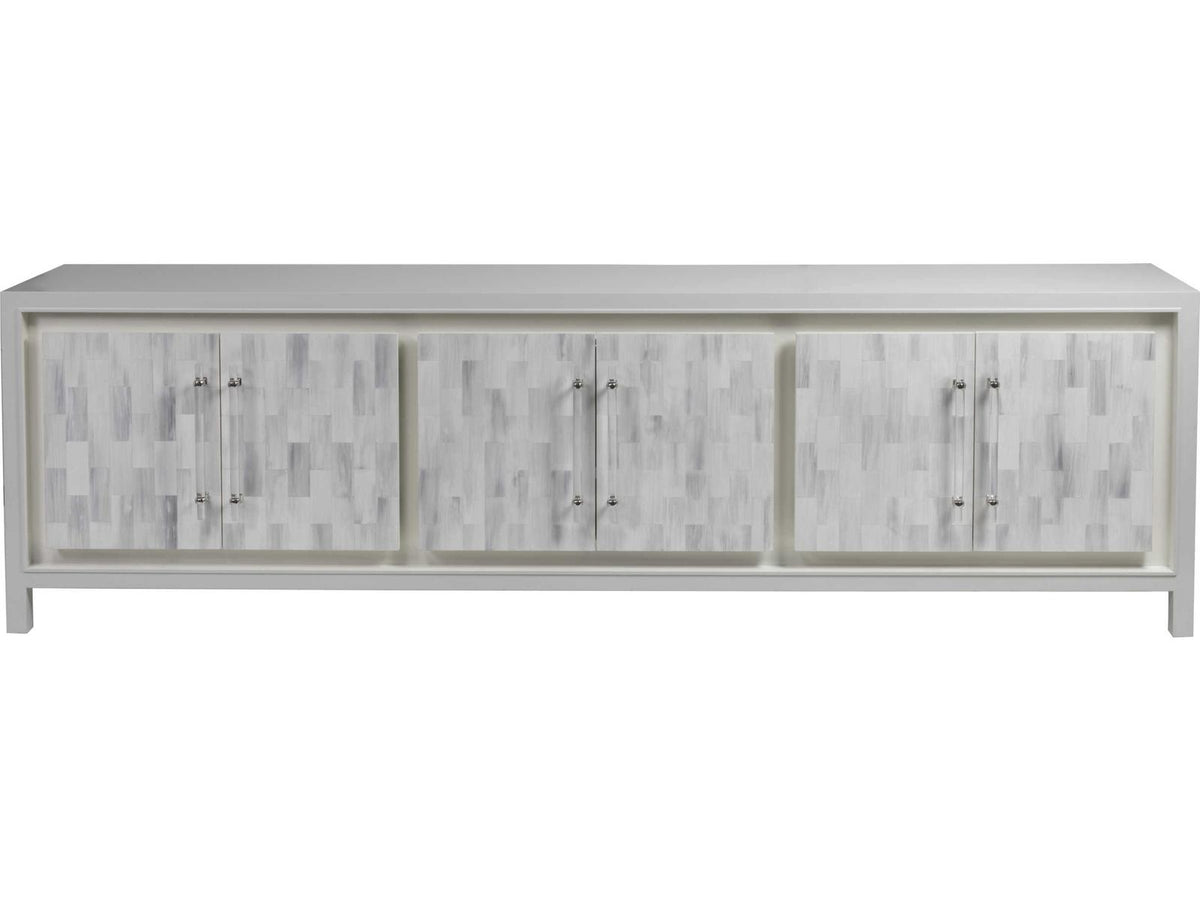 Home Elation White Long Media Console with Faux Horn Resin and Nickel Clasps