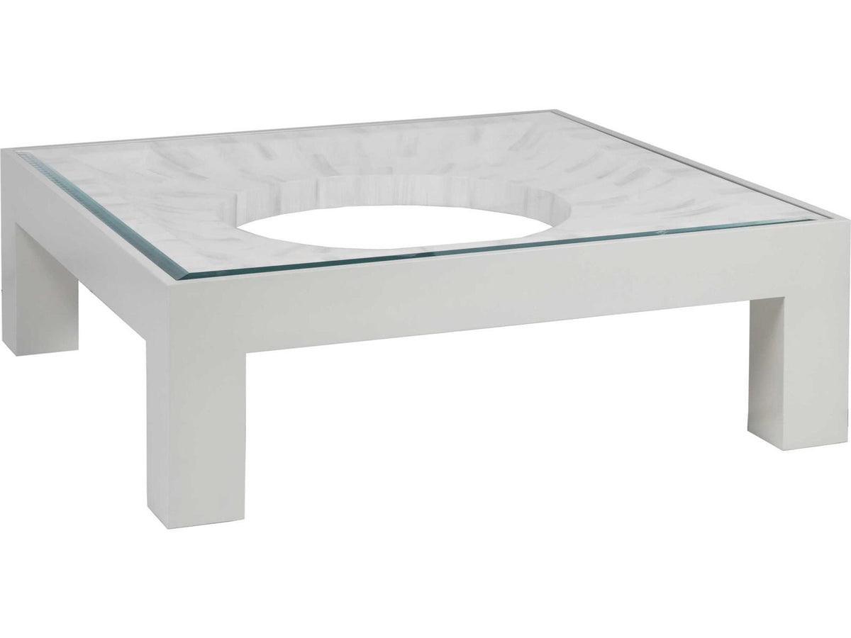 Home Elation Square Coffee Table with Glass Top in White Bone