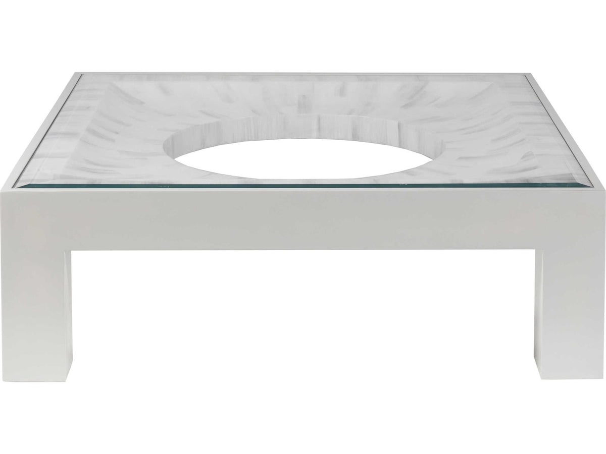Home Elation Square Coffee Table with Glass Top in White Bone