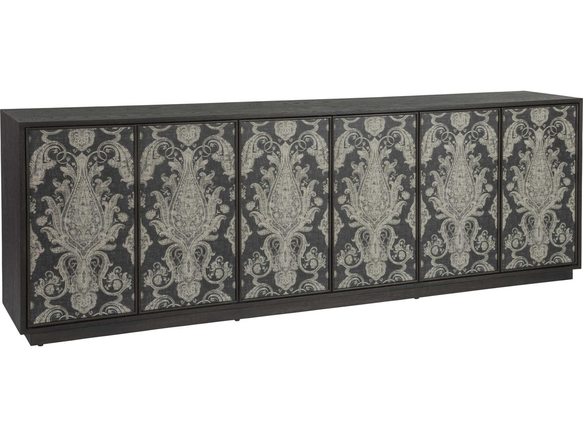 Venerato 99-Inch Media Console TV Stand in Mocha Wood and Fabric