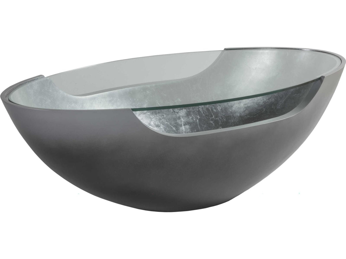 Home Circa Oval Cocktail Table in Silver Gray Metal and Tempered Glass
