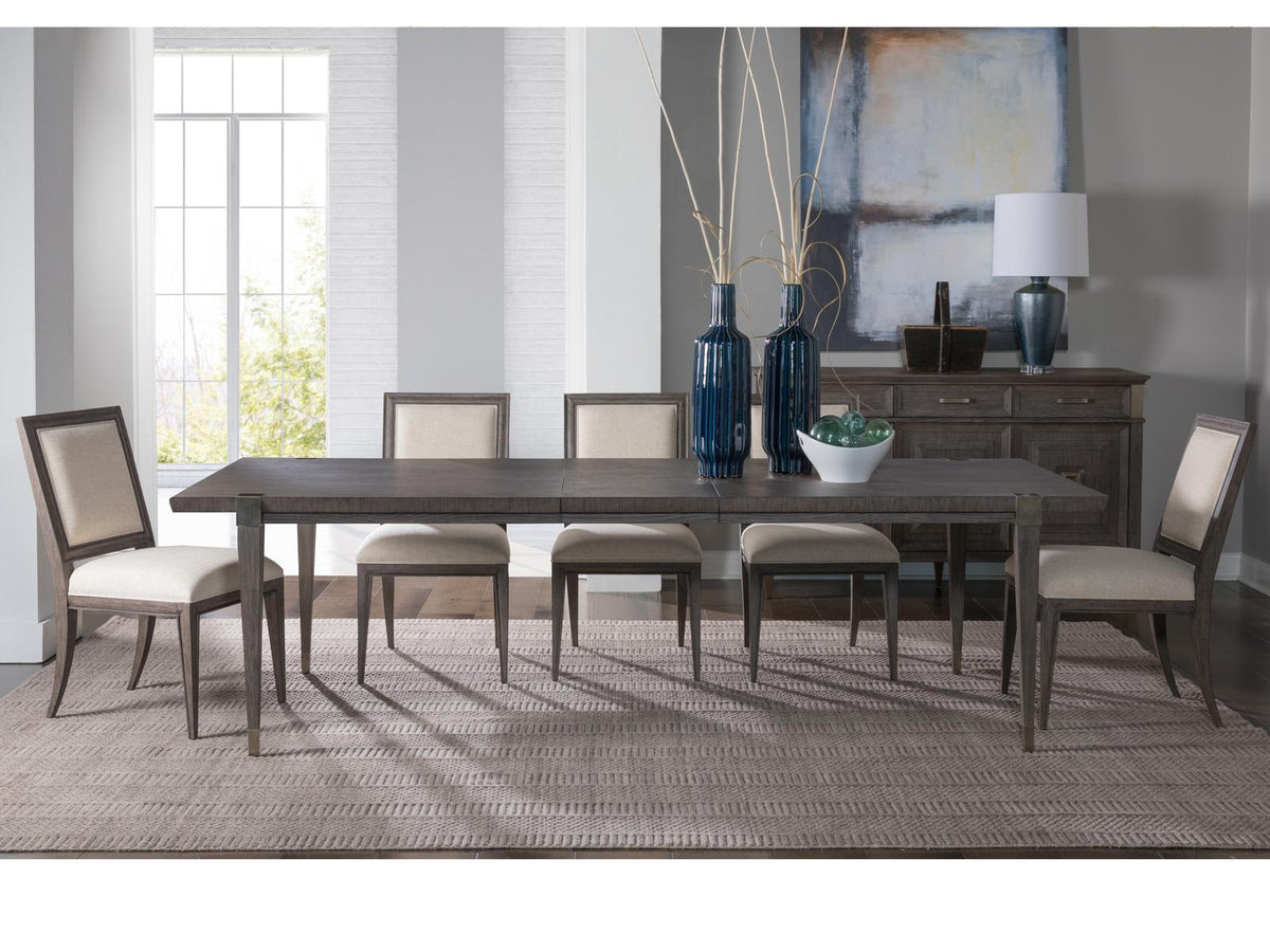 Home Belvedere Extension Rectangle Dining Table in Falcon Brown and Brushed Nickel