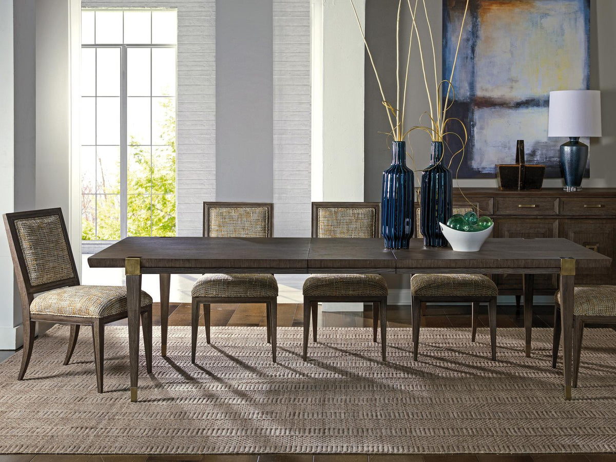 Home Belvedere Extension Rectangle Dining Table in Falcon Brown and Brushed Nickel