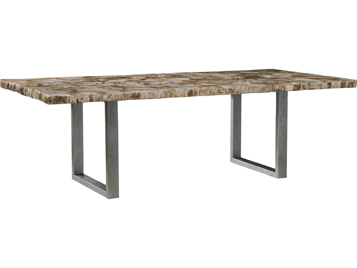 Home Mar Monte Caldera Rectangular Dining Table in Silver with Petrified Wood Top