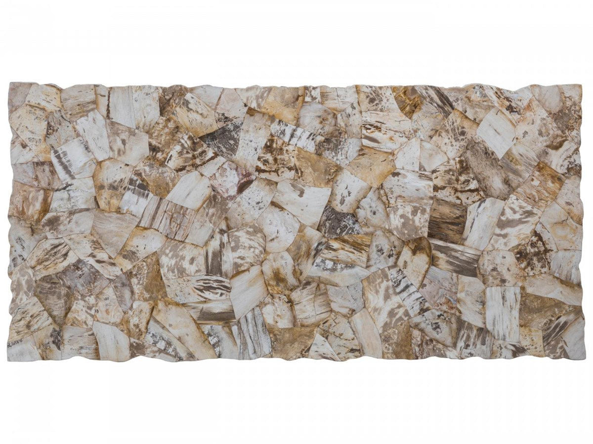Home Mar Monte Caldera Rectangular Dining Table in Silver with Petrified Wood Top
