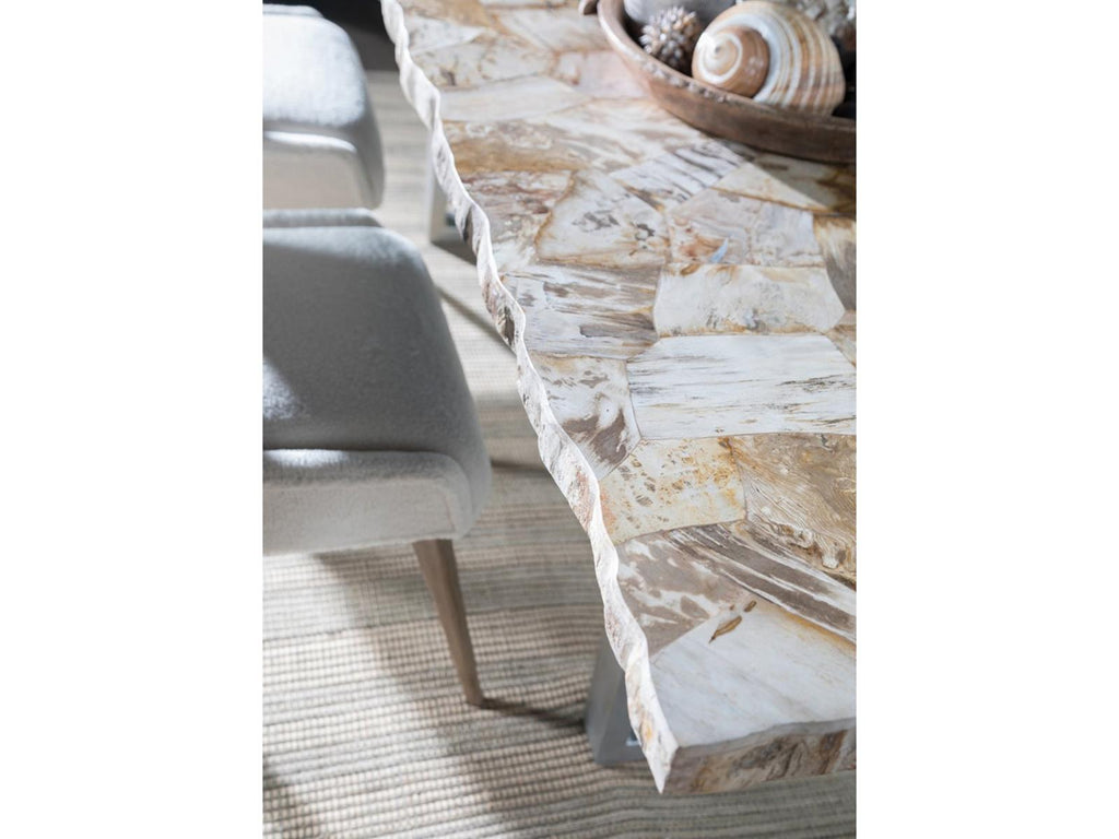Home Mar Monte Caldera Rectangular Dining Table in Silver with Petrified Wood Top