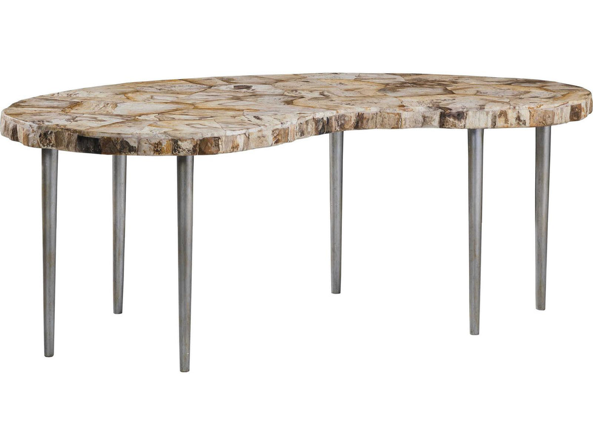 Home Caldera Kidney Coffee Table Petrified Wood and Silver Iron
