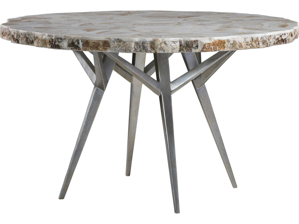 Home Mar Monte 50-Inch Round Dining Table Fossilized Shell Top Silver Base