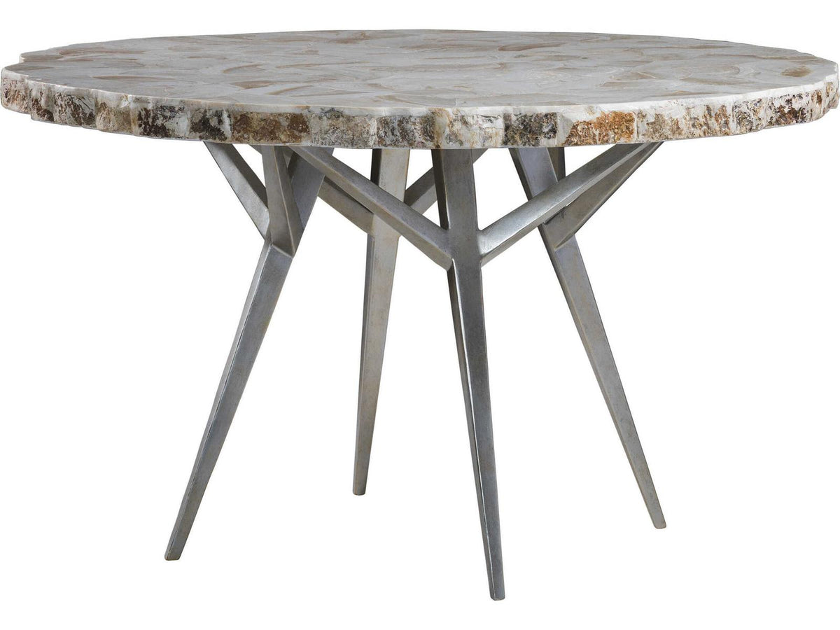 Home Mar Monte 50-Inch Round Dining Table Fossilized Shell Top Silver Base