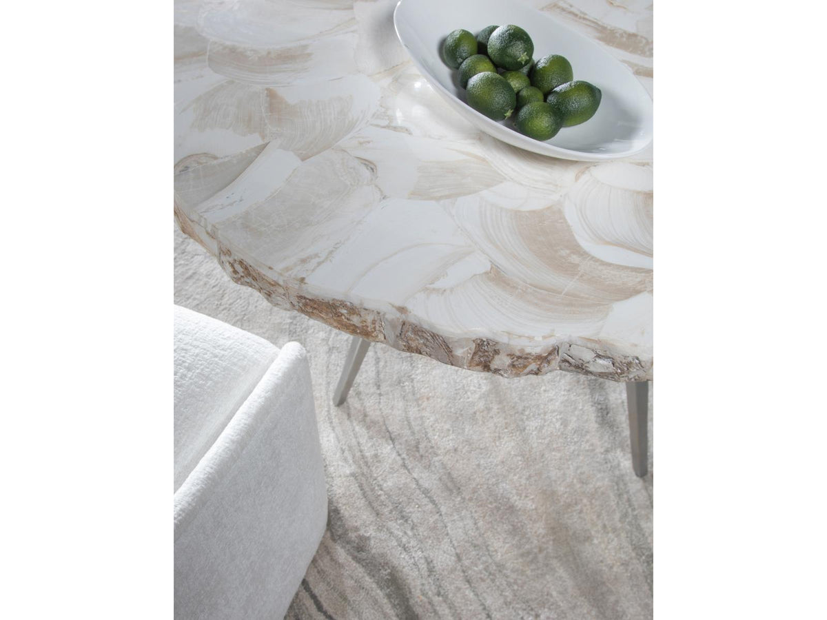 Home Mar Monte 50-Inch Round Dining Table Fossilized Shell Top Silver Base