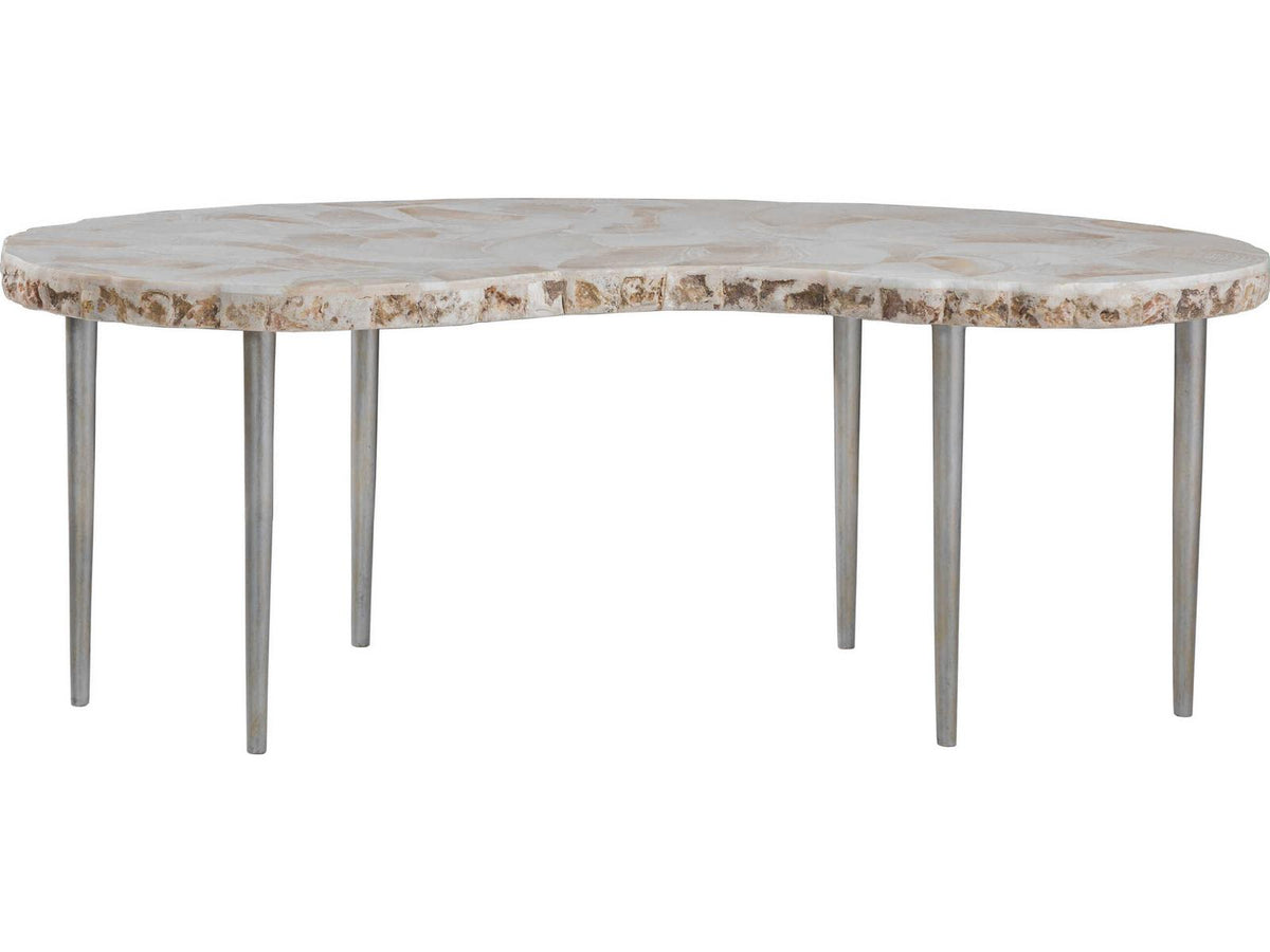 Home Seamount Kidney Coffee Table Fossilized Shell and Silver Iron