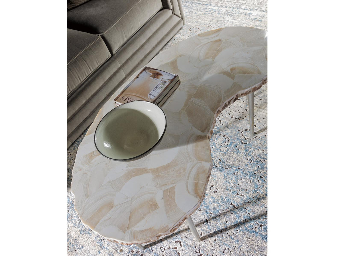 Home Seamount Kidney Coffee Table Fossilized Shell and Silver Iron