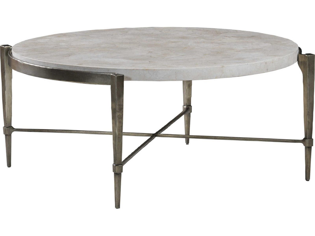 Home Percival Round Coffee Table in Bronze Leaf with White Agate Top