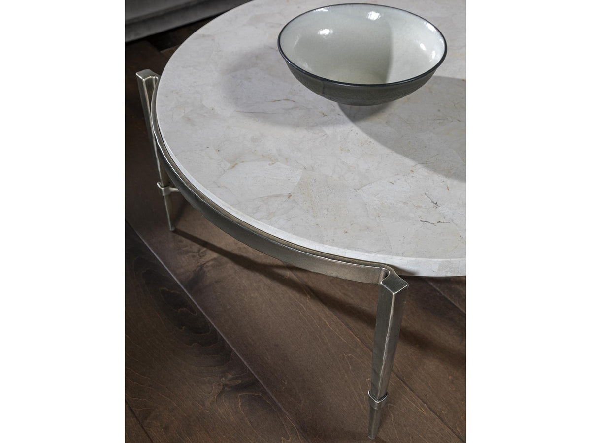 Home Percival Round Coffee Table in Bronze Leaf with White Agate Top
