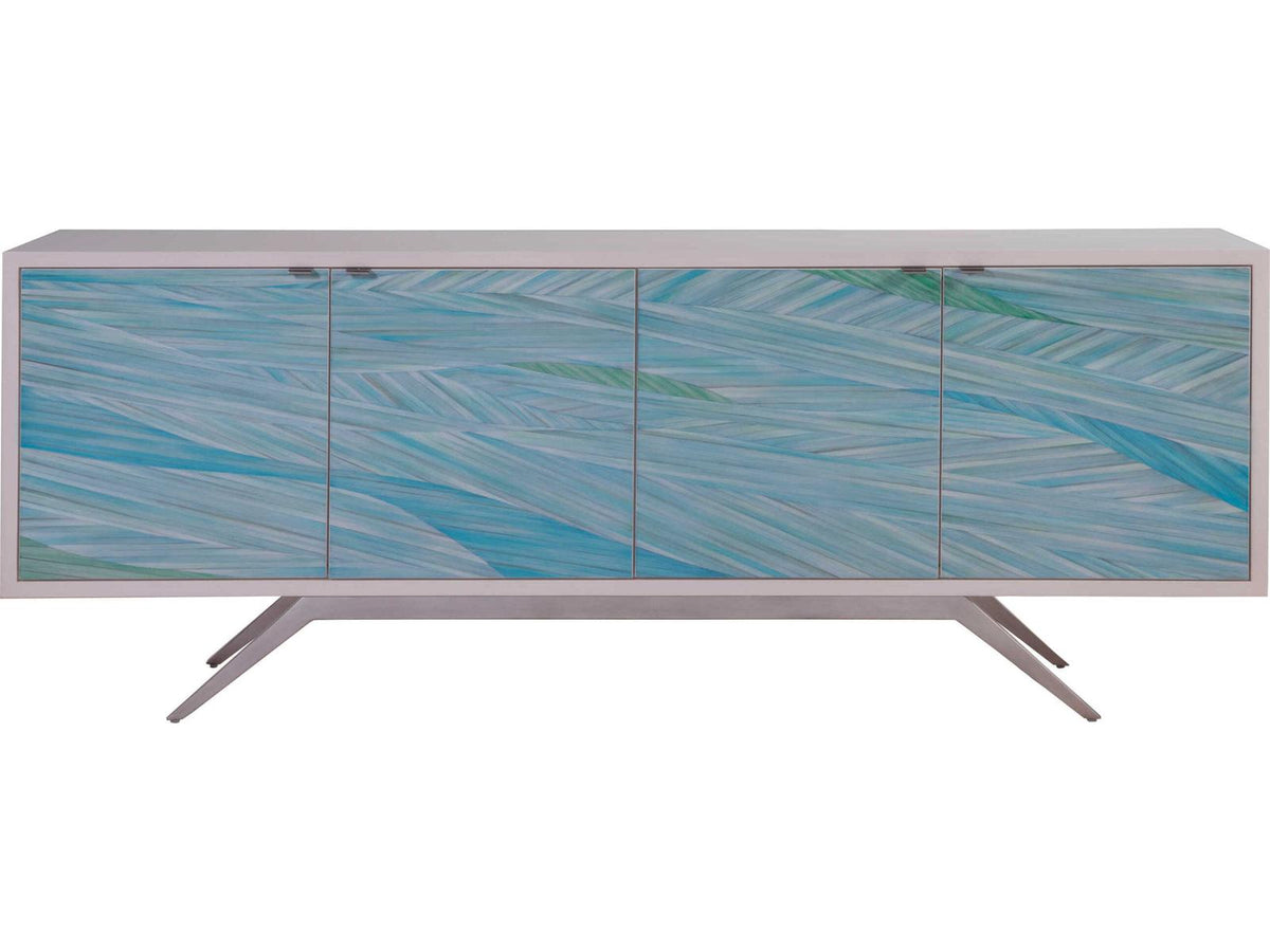Home Blue Wave Media Console Ivory with Hand Painted Azure Doors