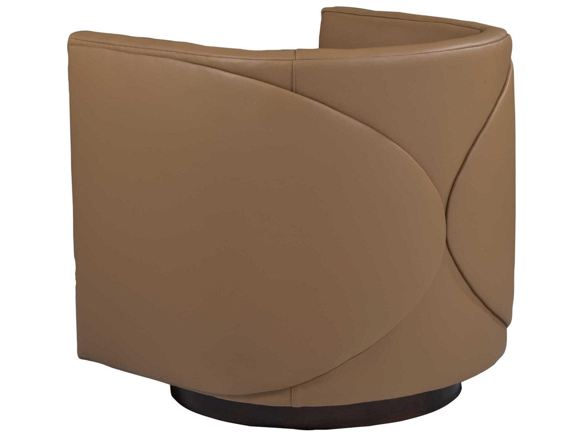 Home Ingrid Leather Swivel Accent Chair with Wood Base in Brown