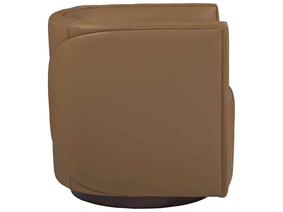 Home Ingrid Leather Swivel Accent Chair with Wood Base in Brown