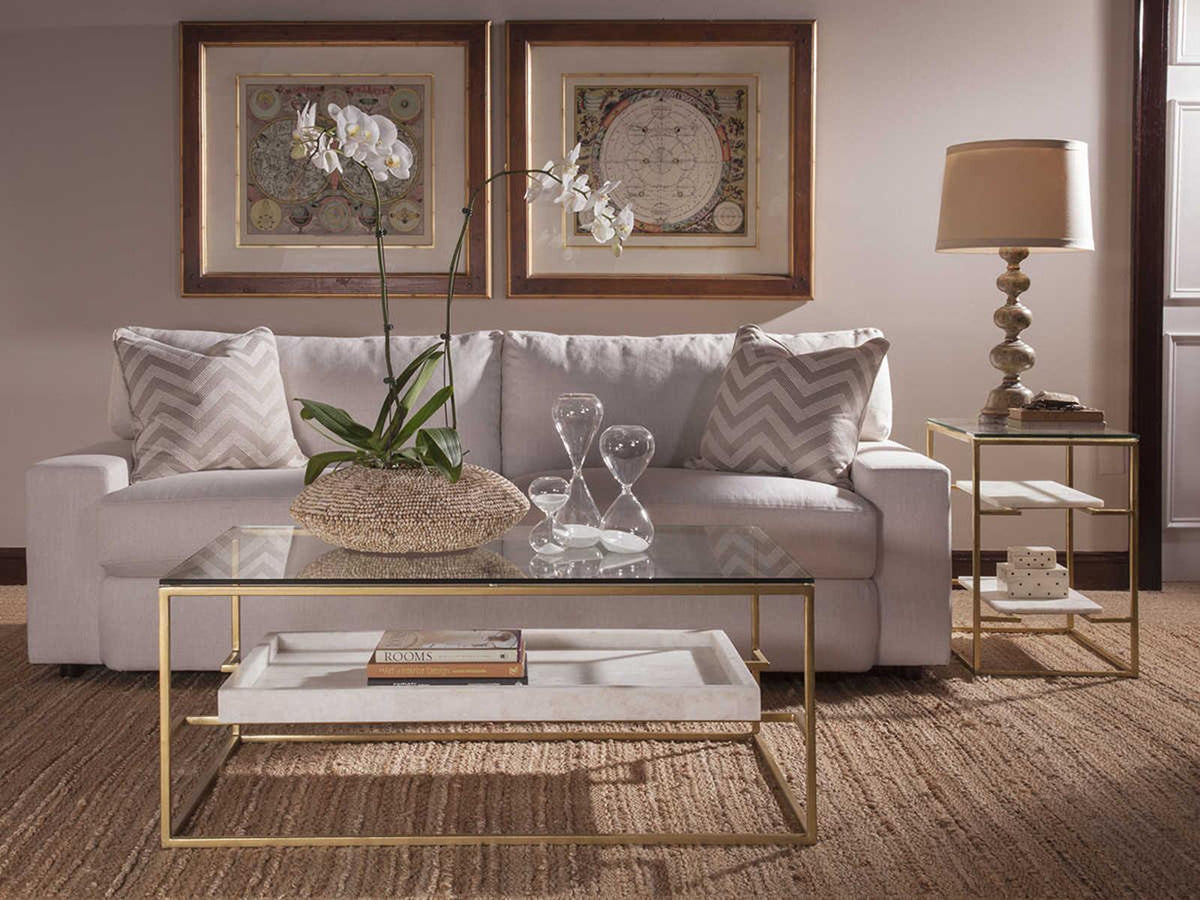 Home Cumulus Rectangular Coffee Table in Gold Foil and Glass