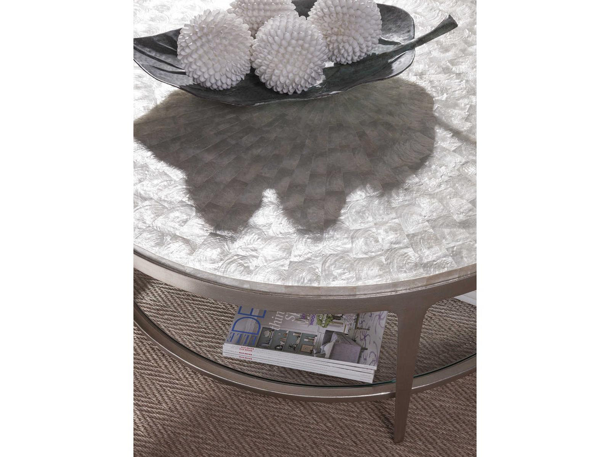 Home Gravitas Round Coffee Table with Capiz Shell Top and Champagne Foil