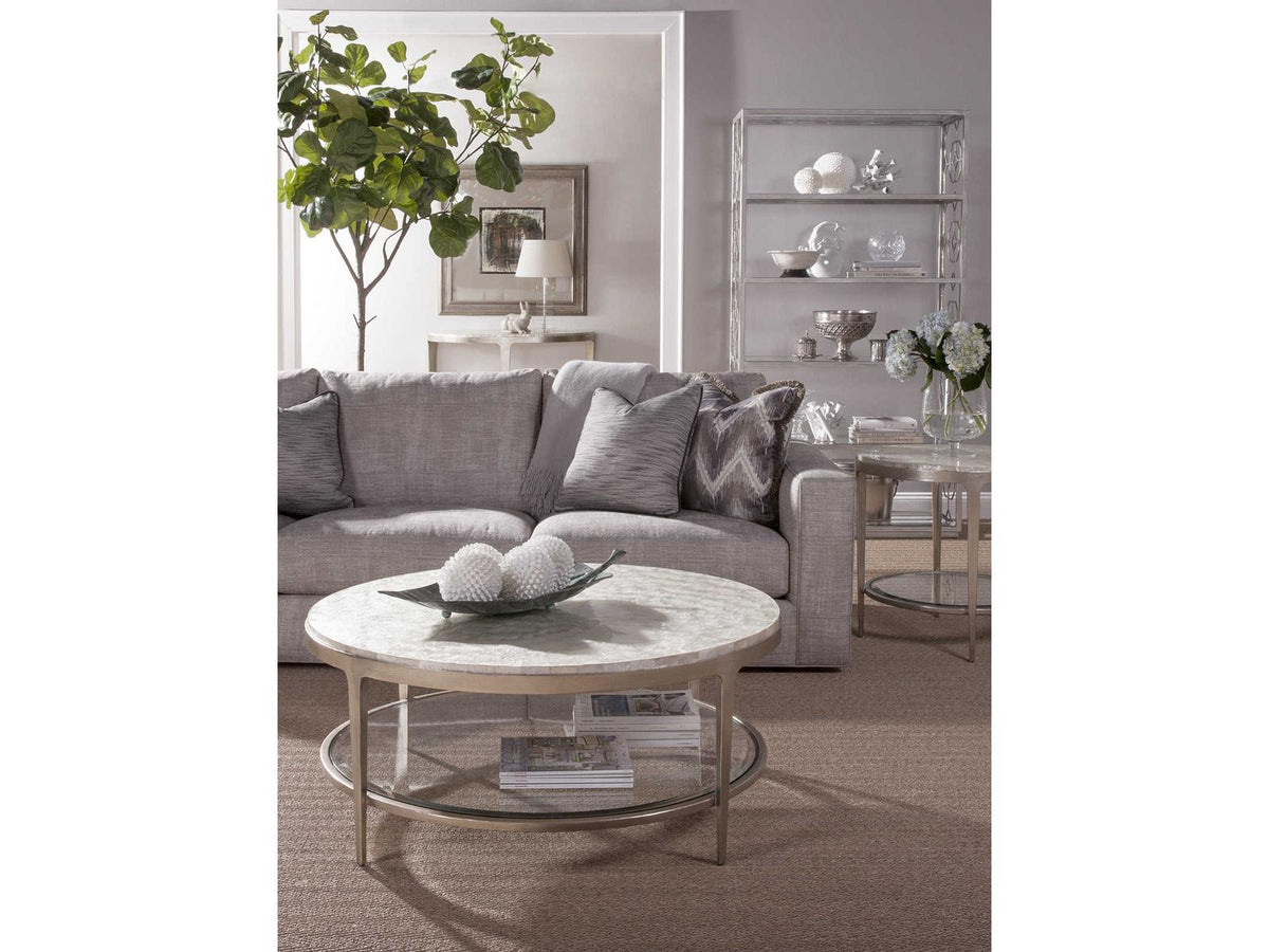 Home Gravitas Round Coffee Table with Capiz Shell Top and Champagne Foil