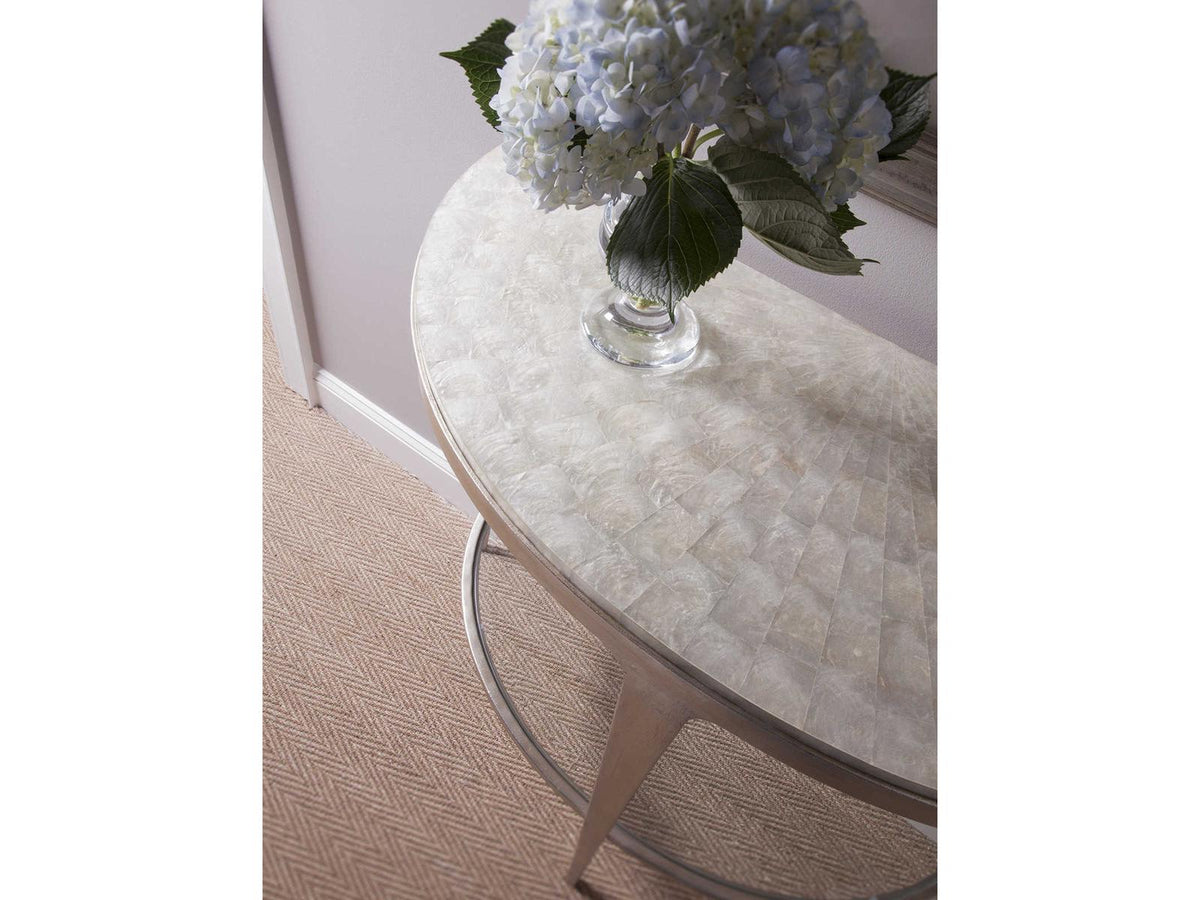 Home Gravitas Console Table with Capiz Shell Top and Champagne Foil Iron Base