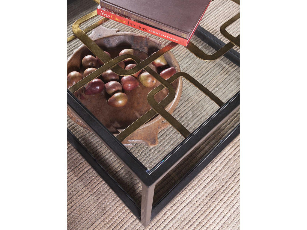 Home Moxie Rectangular Cocktail Coffee Table in Black and Gold Metal and Glass
