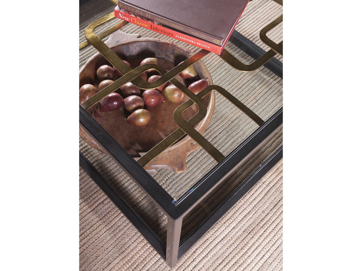 Home Moxie Rectangular Cocktail Coffee Table in Black and Gold Metal and Glass