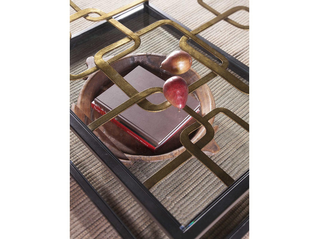 Home Moxie Rectangular Cocktail Coffee Table in Black and Gold Metal and Glass
