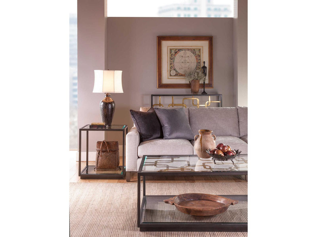Home Moxie Rectangular Cocktail Coffee Table in Black and Gold Metal and Glass