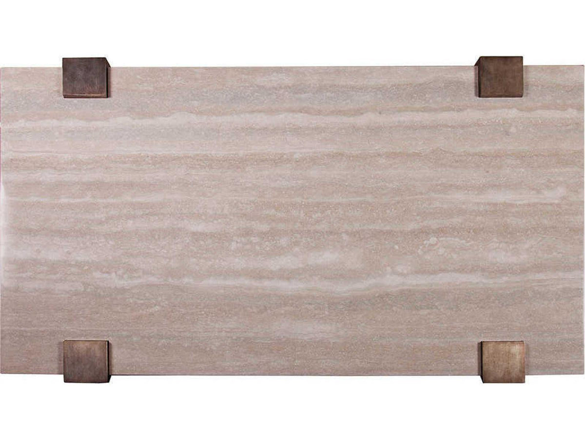 Home Impresario Rectangular Coffee Table Silver Travertine Top Warm Silver Leaf