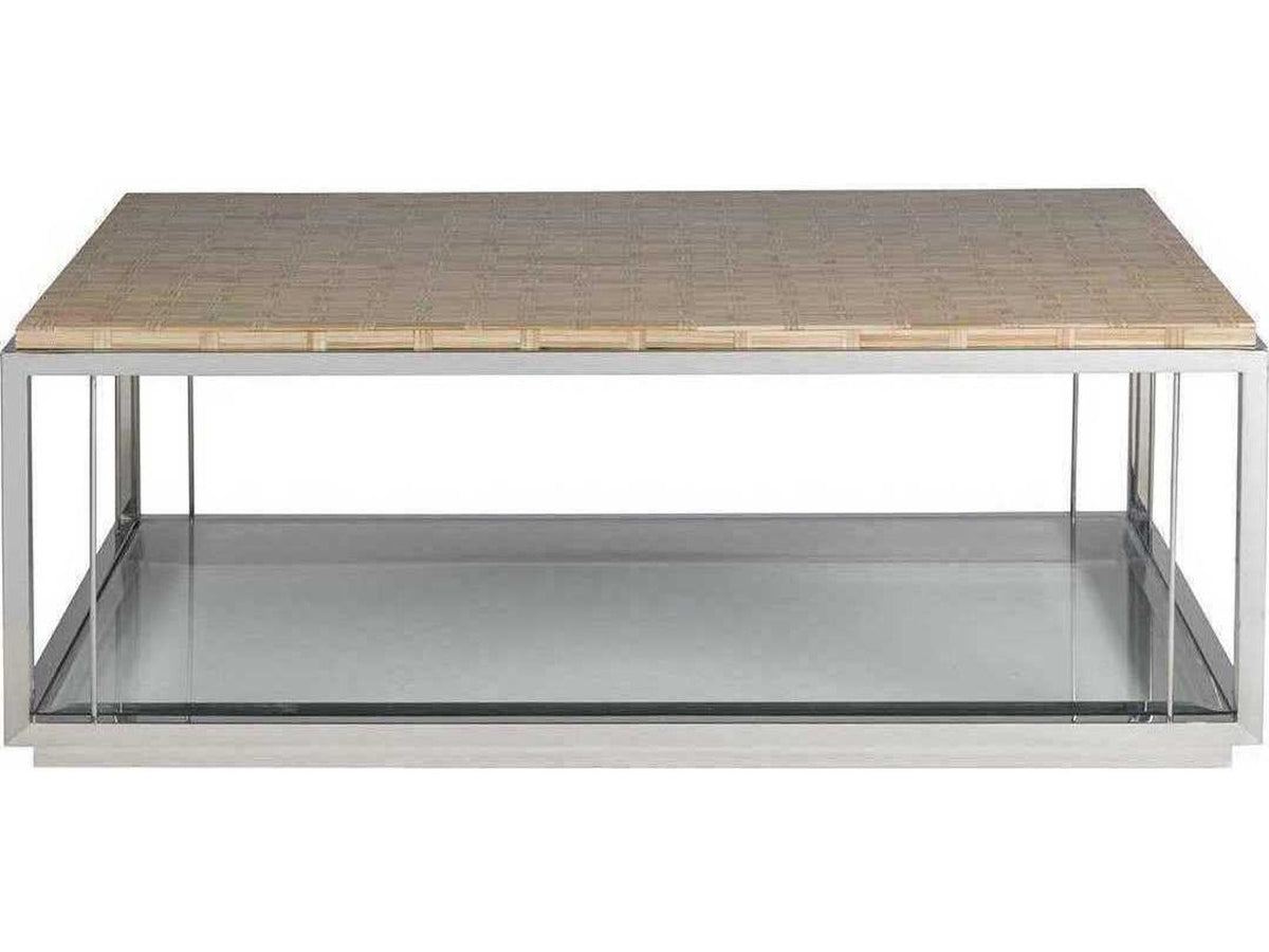 Home Thatch Rectangular Coffee Table in Rattan and Polished Stainless Steel