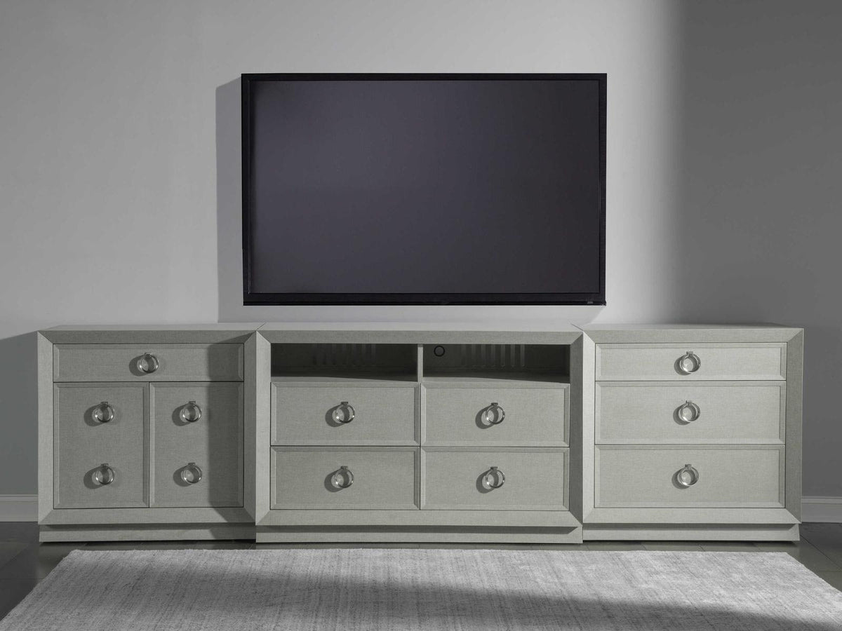 Home Zeitgeist Media Console TV Stand in Lacquered Linen and Wood