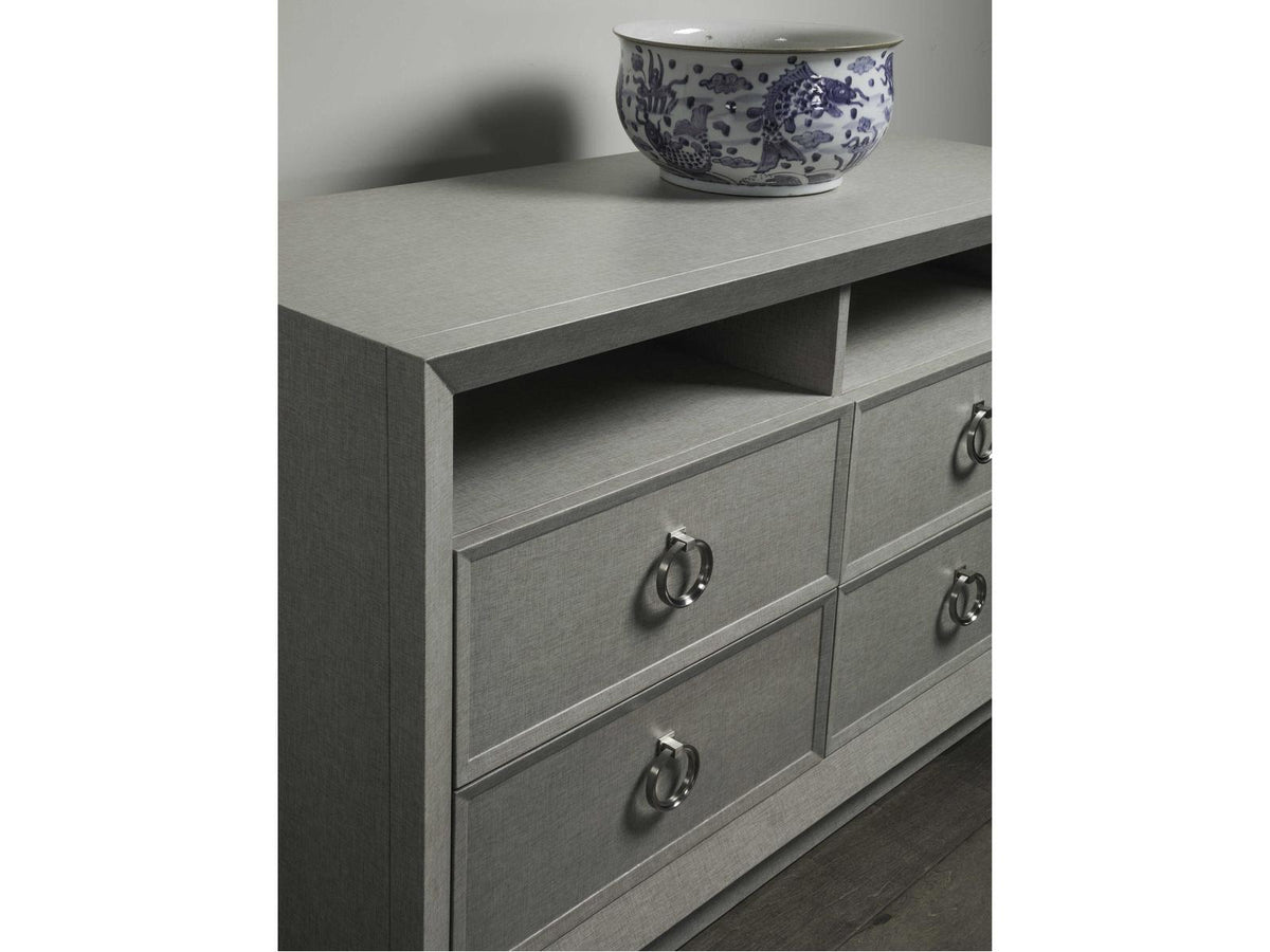 Home Zeitgeist Media Console TV Stand in Lacquered Linen and Wood