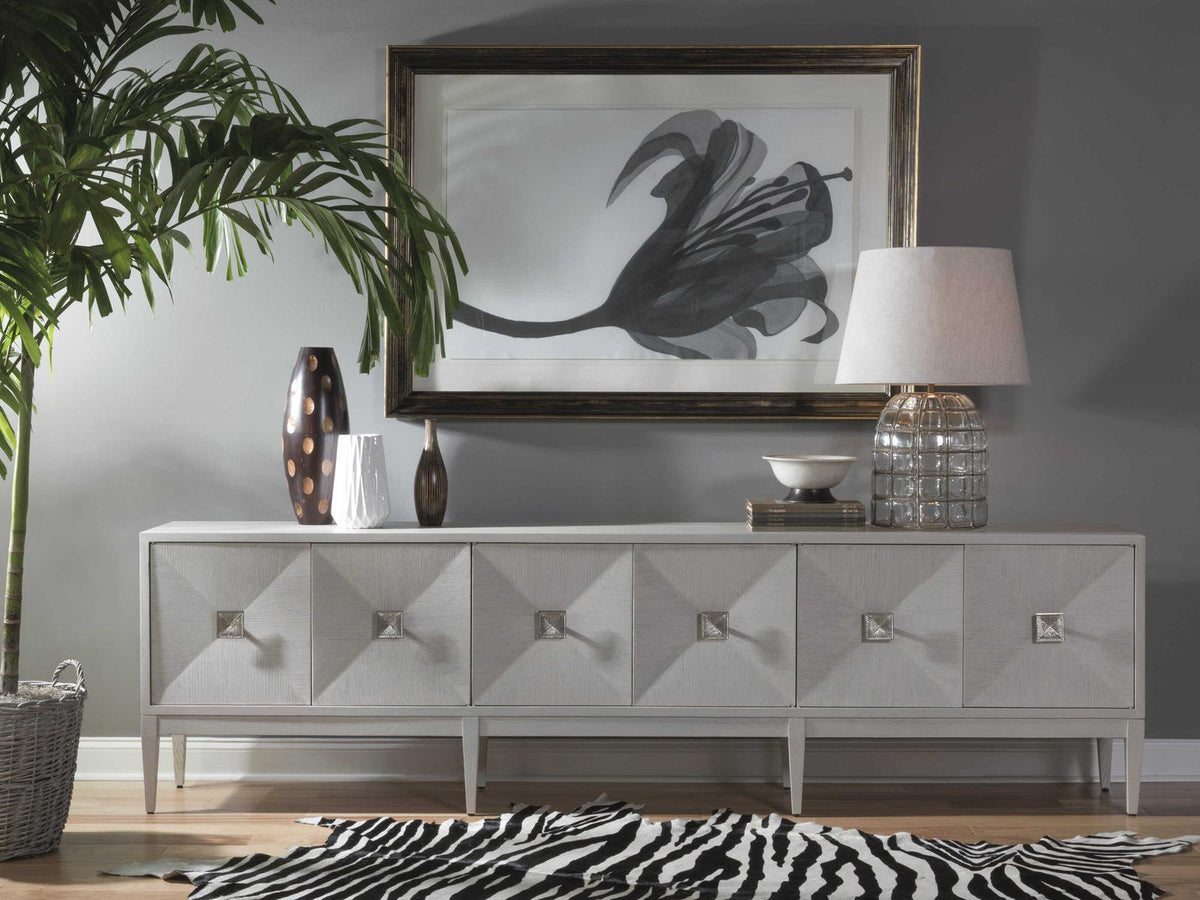 Home Logan Convertible Long Media Console Buffet in Antiqued White