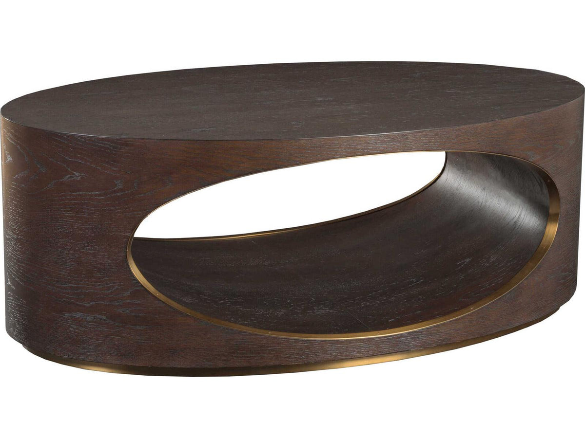Home Verbatim Oval Coffee Table in Rich Brown with Antiqued Brass
