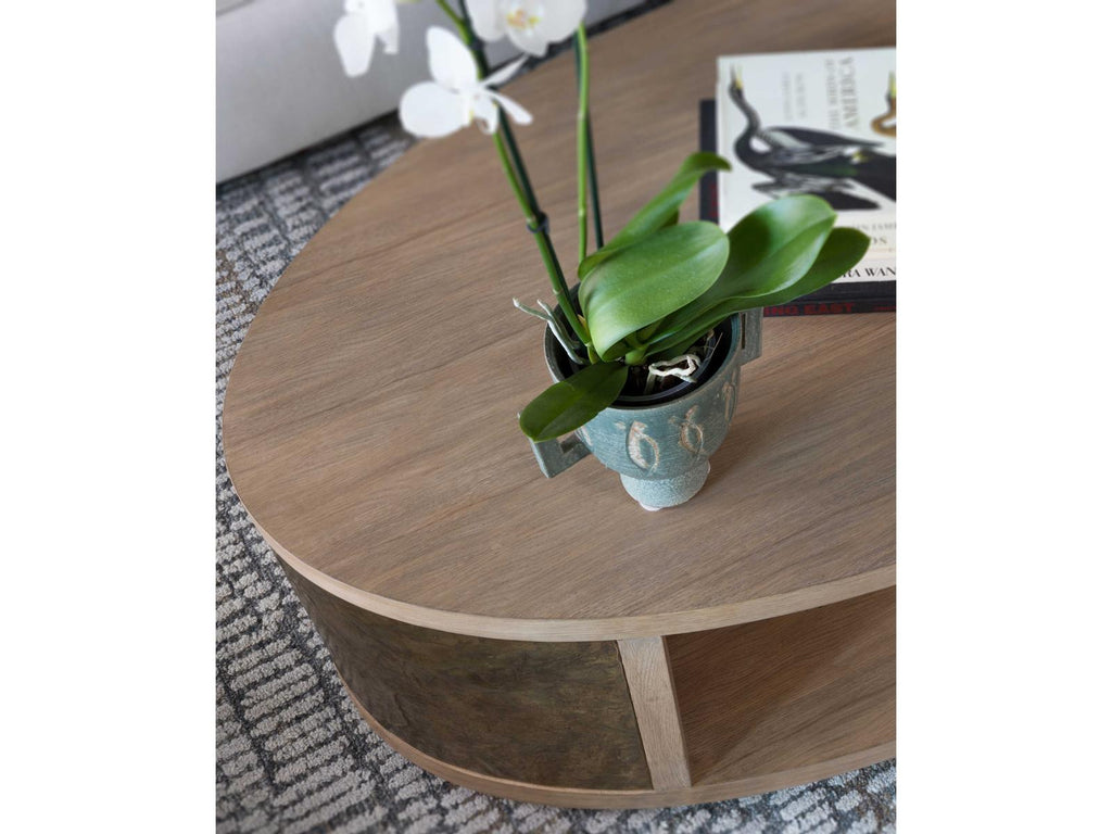 Home Simpatico Oval Cocktail Table in White Oak and Bronze