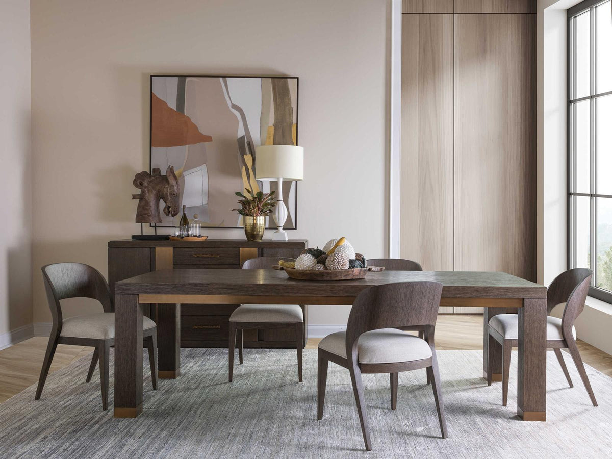 Home Andare 96 Inch Rectangle Dining Table in Wire Brushed Oak and Brass Accents