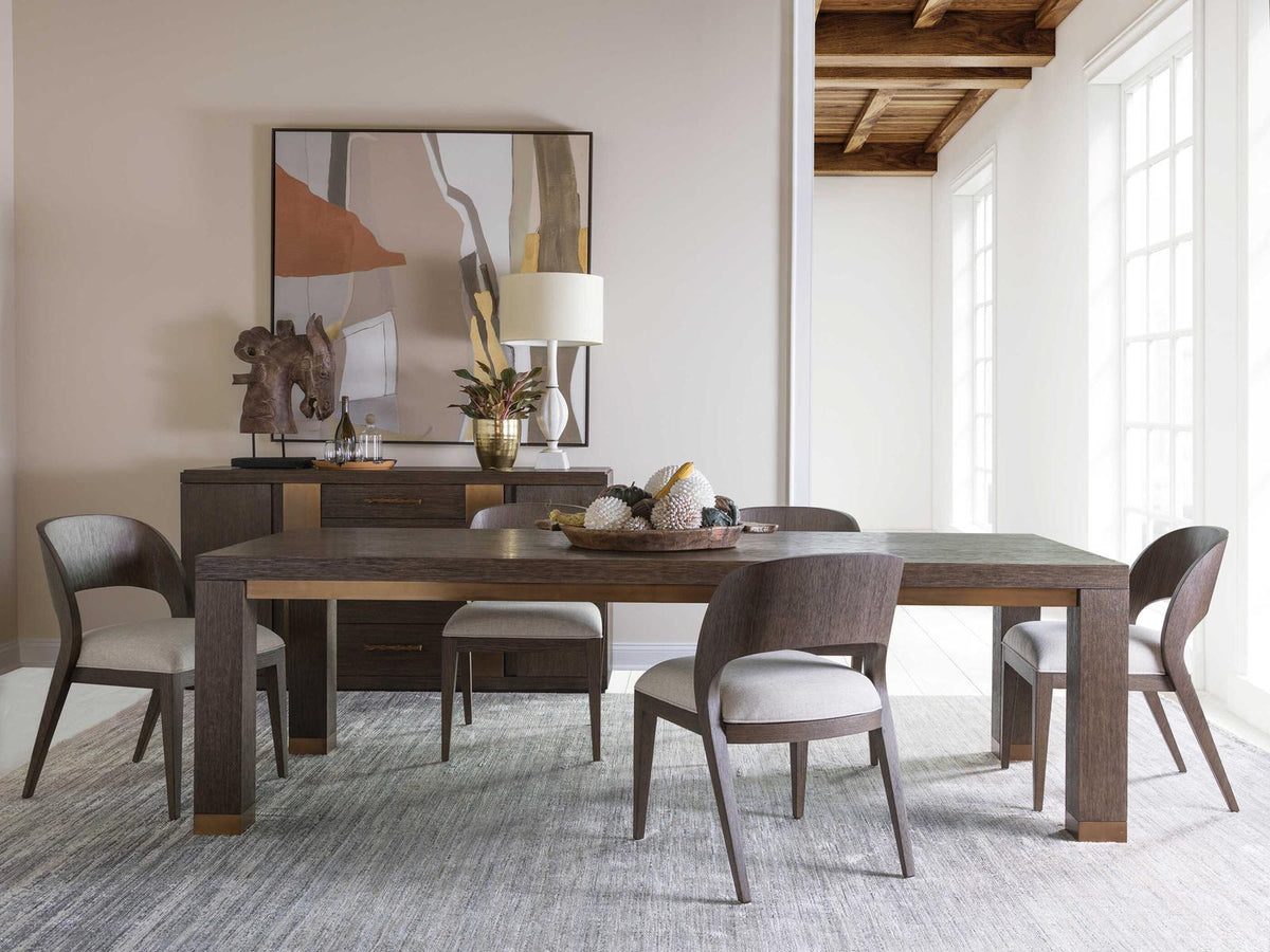 Home Andare 96 Inch Rectangle Dining Table in Wire Brushed Oak and Brass Accents