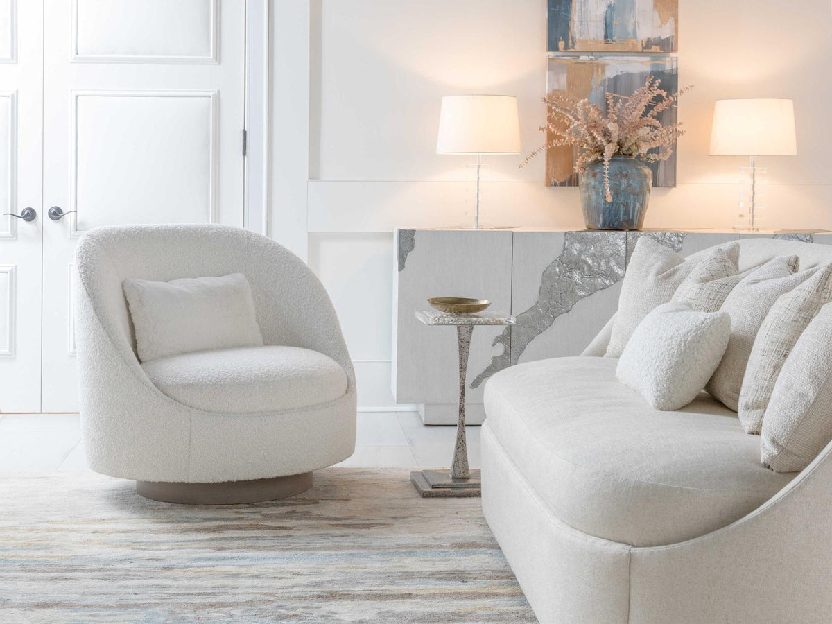 Genevieve 3-Seat Bench Seat Sofa in Ivory with Throw Pillows