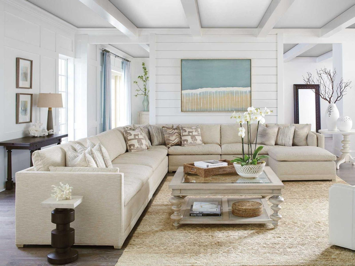 Castlerock Square Coffee Table in Taupe Wood Cane and Glass