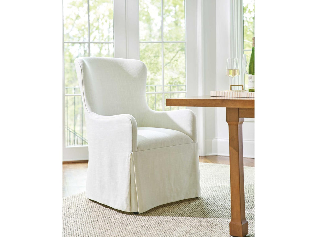 Laguna Aliso Upholstered Host Chair with Casters in Linen White