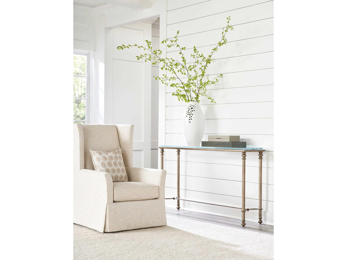 Laguna Bluff Console Table in Textured Burnished Brass and Glass