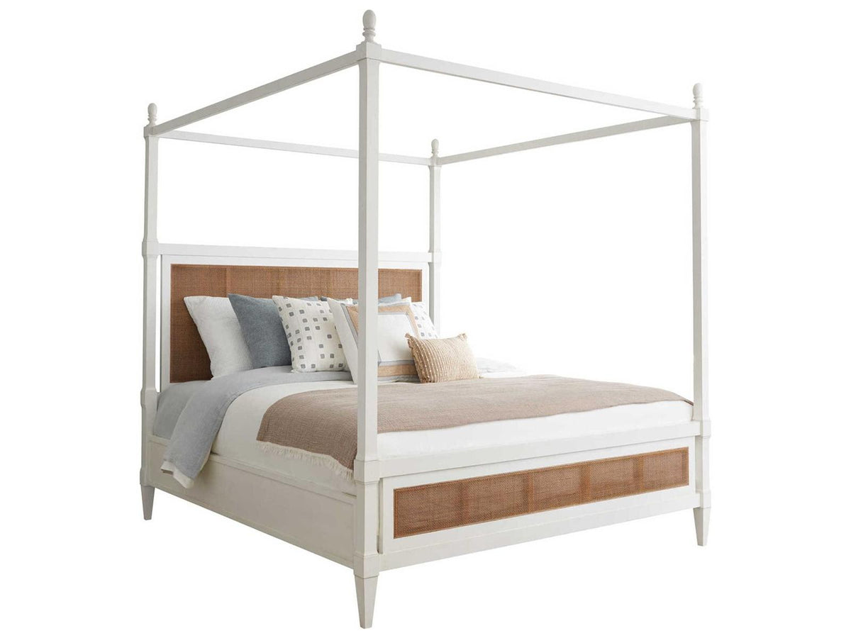 Laguna King Strand Poster Bed in Tides White with Woven Cane