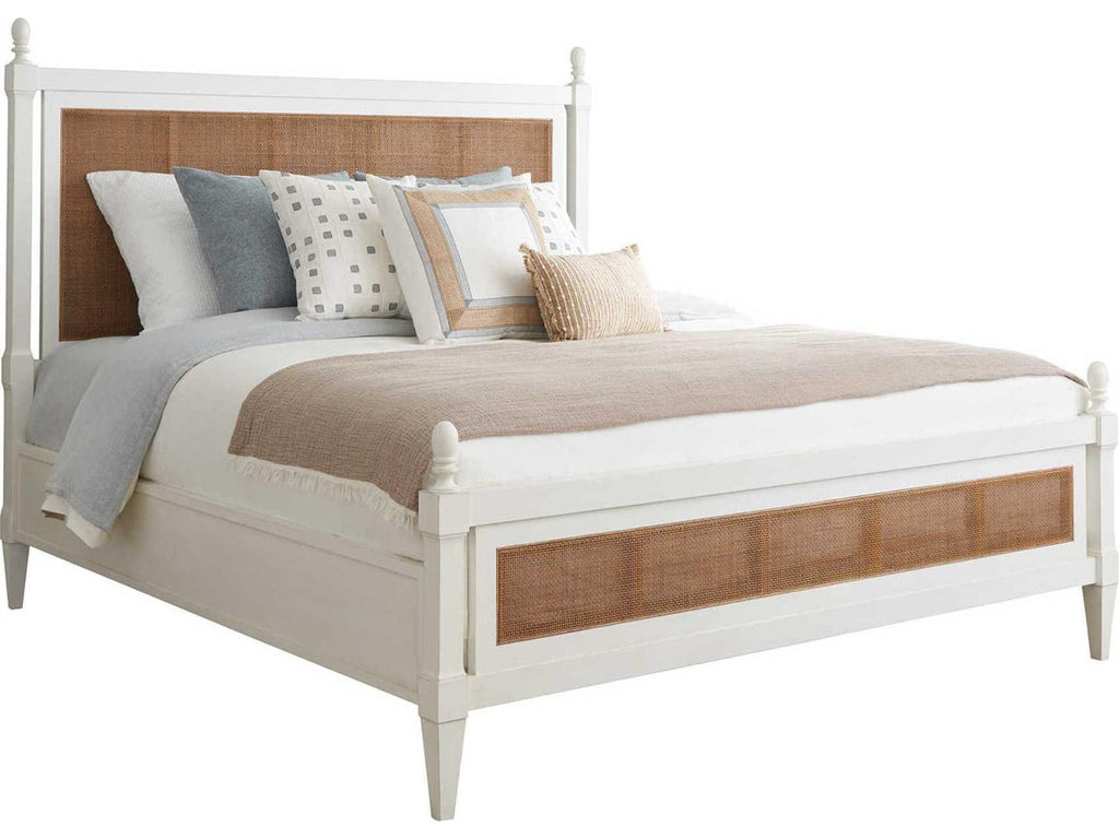 Laguna King Strand Poster Bed in Tides White with Woven Cane